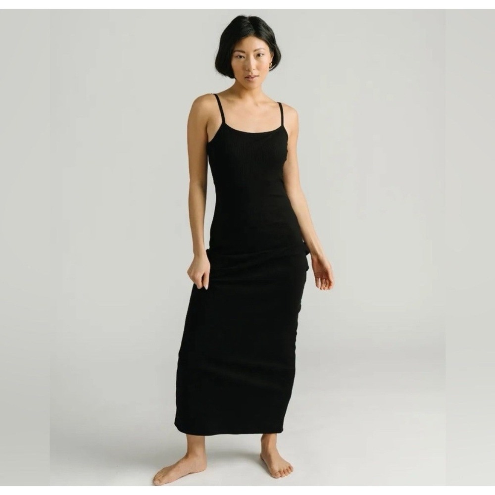 ZYIA Black Ribbed Maxi Slip Dress